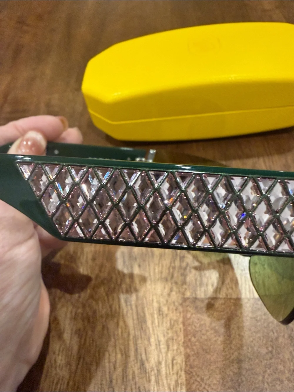 Swarovski Sunglasses with Green lenses and crystals on each stem